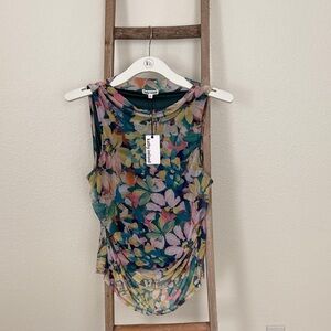 Kathy Ireland Multicolor Flower Print Sleeveless Blouse